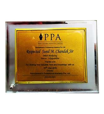 Appreciation Award From PPA(Panchakshari Professional Acadamy)